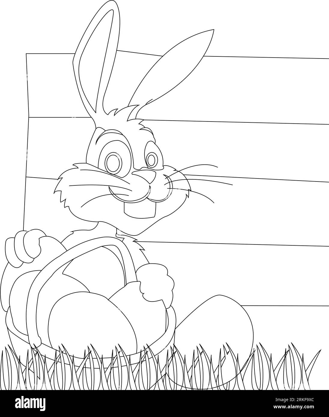Easter Bunny with Easter egg. Black and white vector illustration for