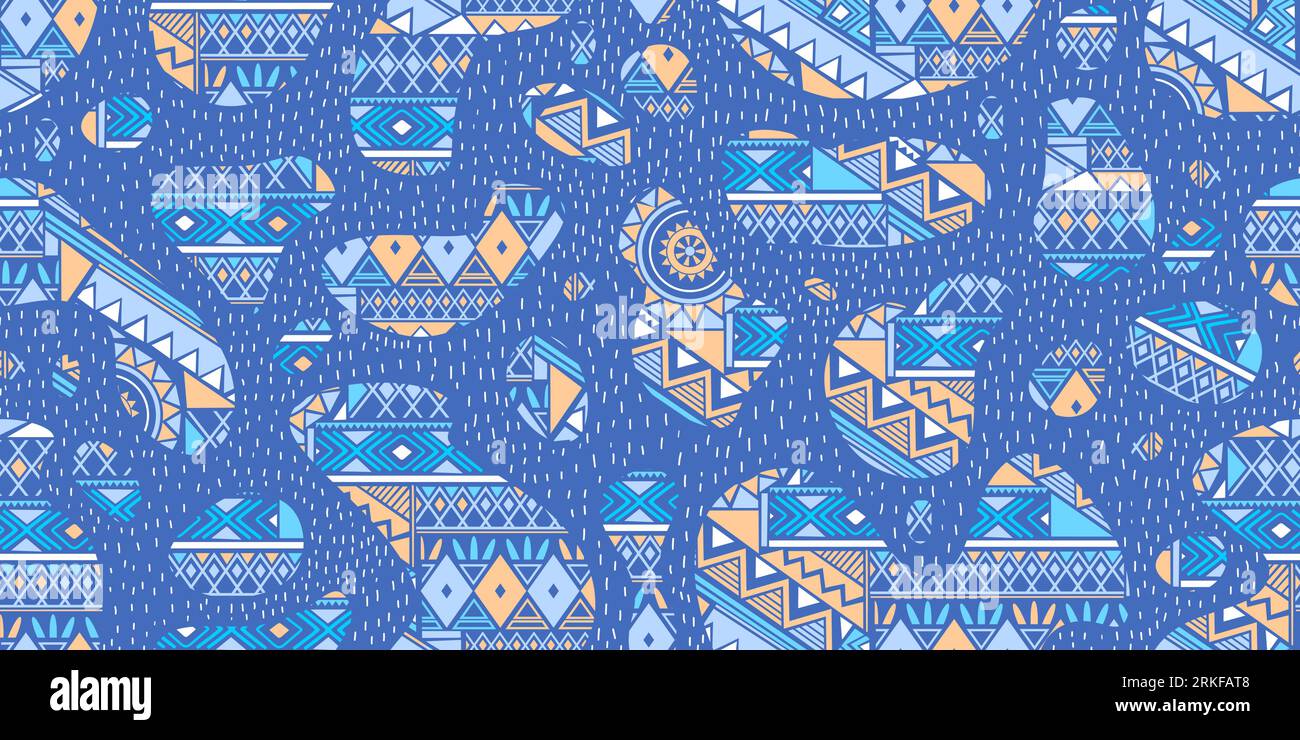 Paisley seamless pattern with flowers in indian style. Floral vector background with blue color. Stock Vector