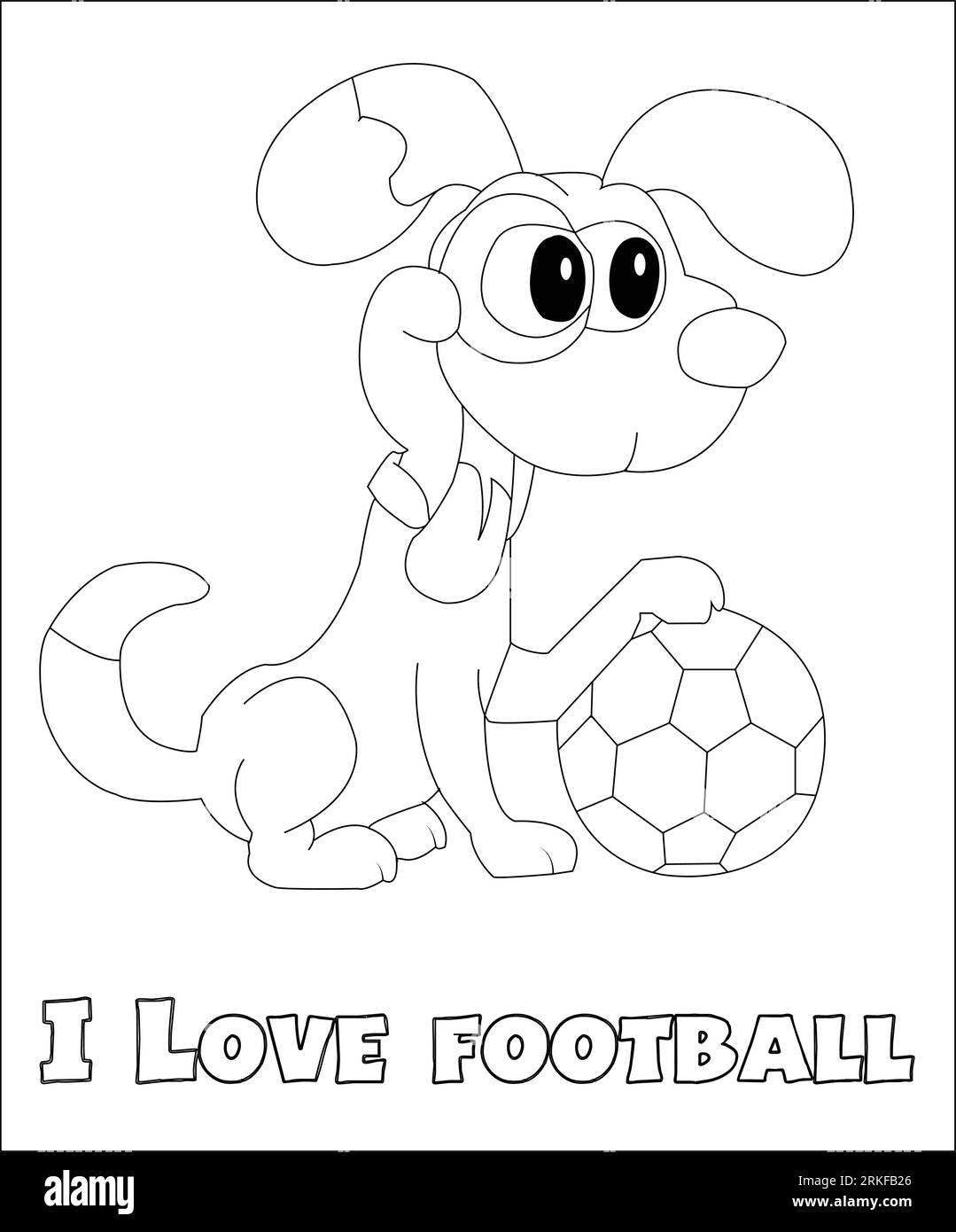 Coloring Page Outline Of cartoon boy with a soccer ball with dog. Football. Coloring book for kids. Cartoon illustration of a dog playing football Stock Vector