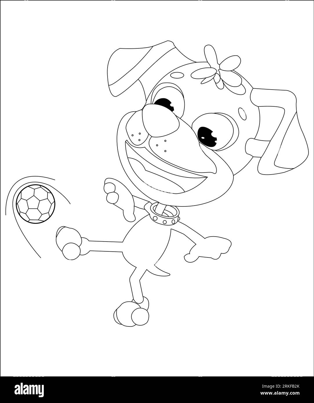 Coloring Page Outline Of cartoon boy with a soccer ball with dog. Football. Coloring book for kids. Cartoon illustration of a dog playing football Stock Vector