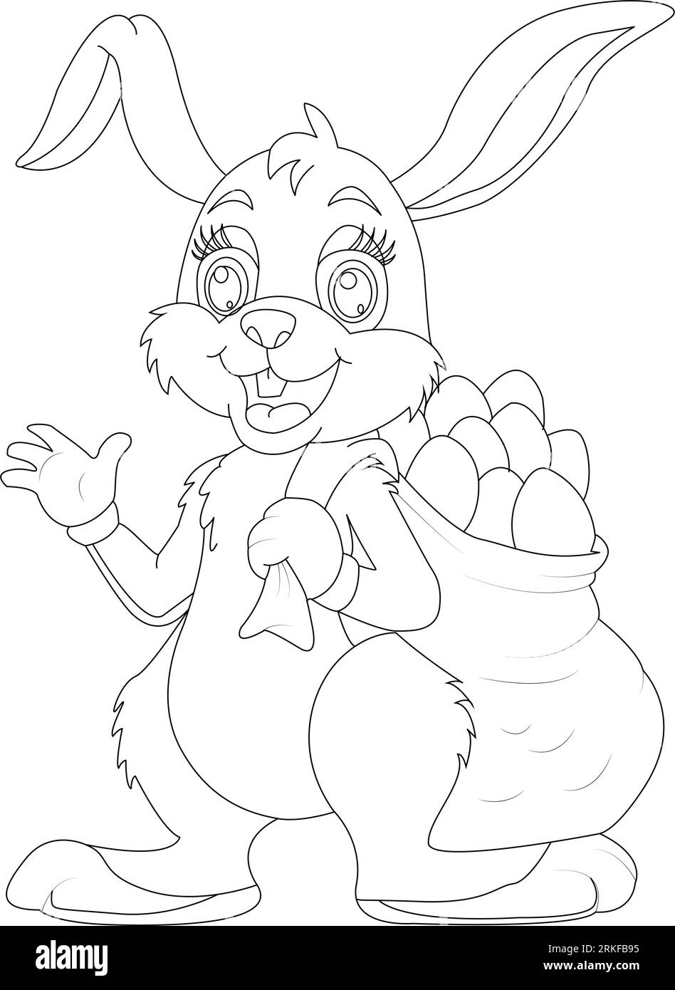 Easter Bunny with Easter egg. Black and white vector illustration for coloring book. Perfect for a kid's book. Stock Vector