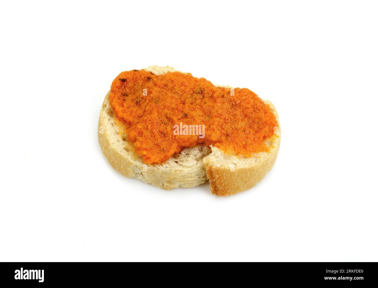 Tuna spread pate with mixed vegetable on white bread isolated on white