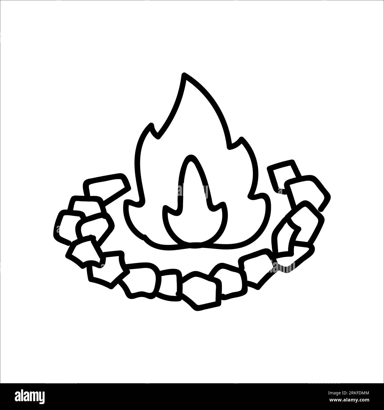 Hand drawn doodle flame fire pit icon with stones. Simple outdoor black  outine element for summer rest Stock Vector Image & Art - Alamy
