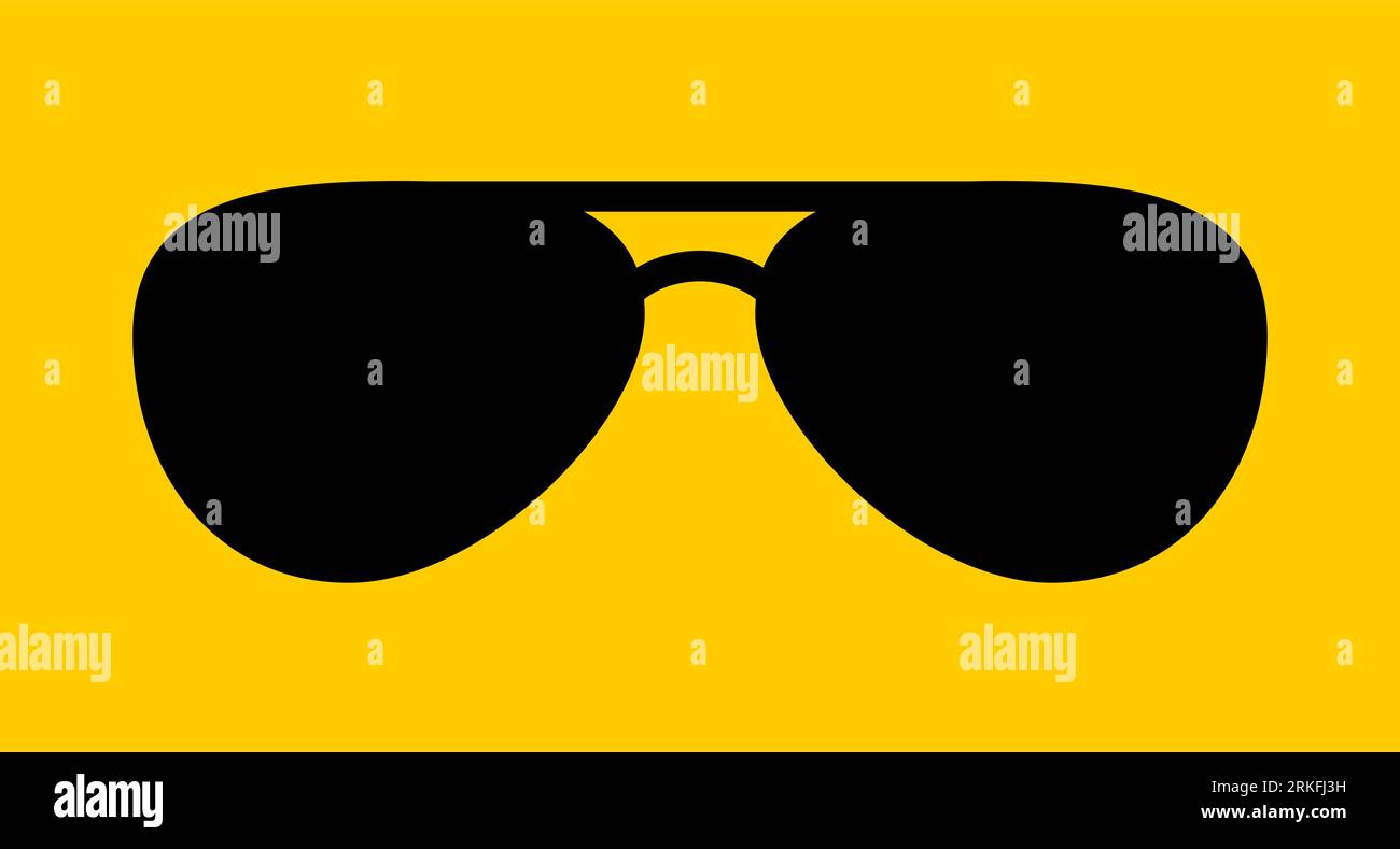 Aviator sunglasses isolated on a yellow background. Sun protection glasses icon. Black police ...