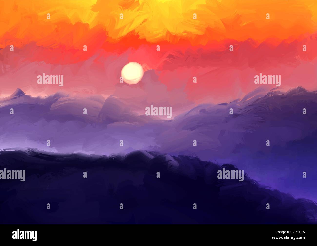 Abstract minimal hand painted sunset landscape background Stock Vector