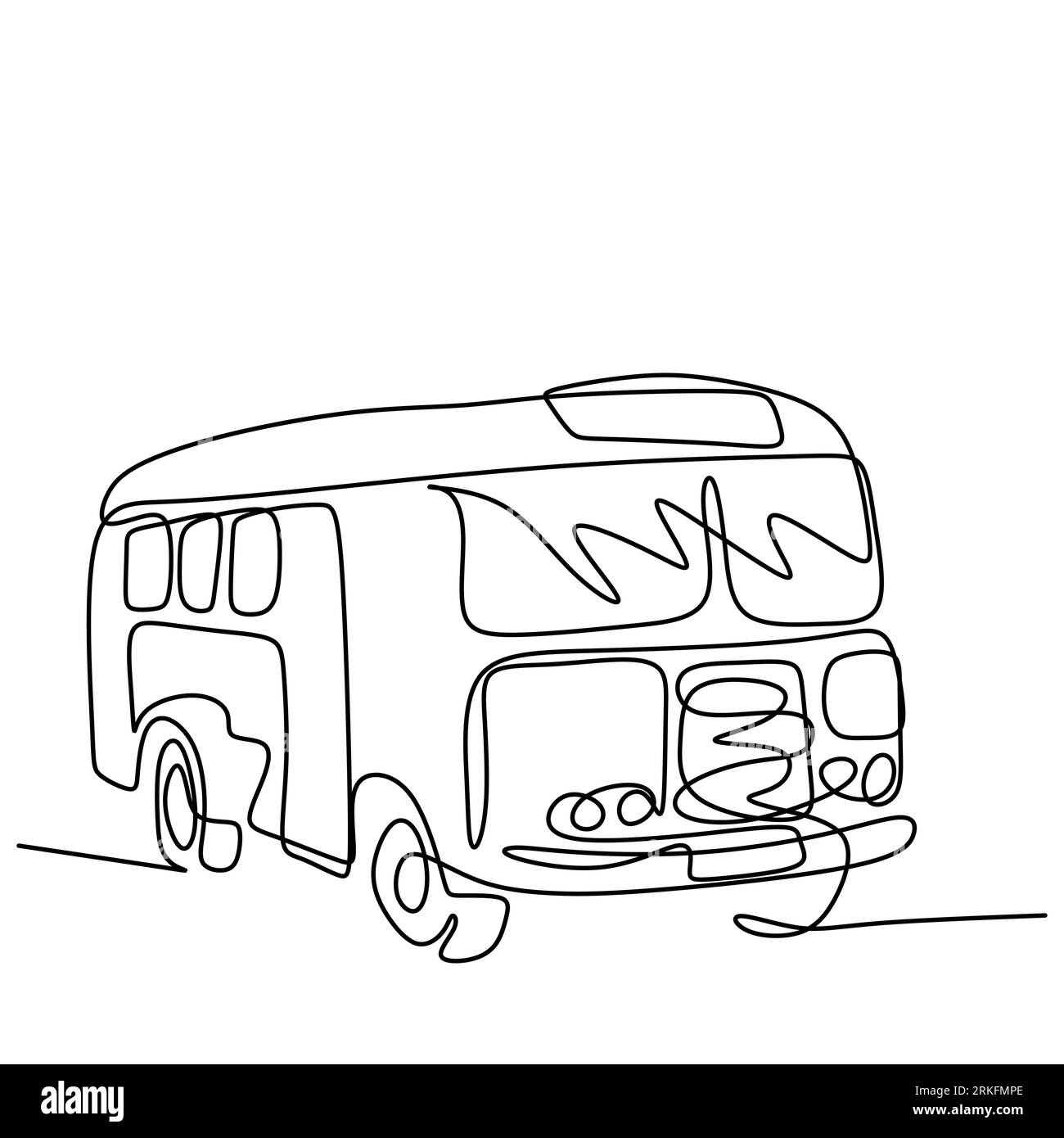 One line drawing of bus in the city. An urban public transport isolated