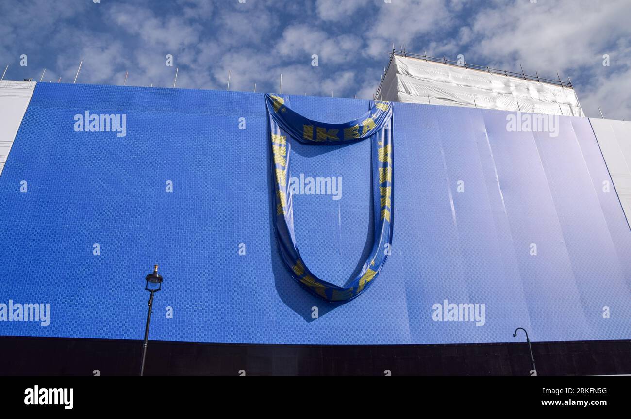 London, England, UK. 25th Aug, 2023. A giant Ikea shopping bag covers