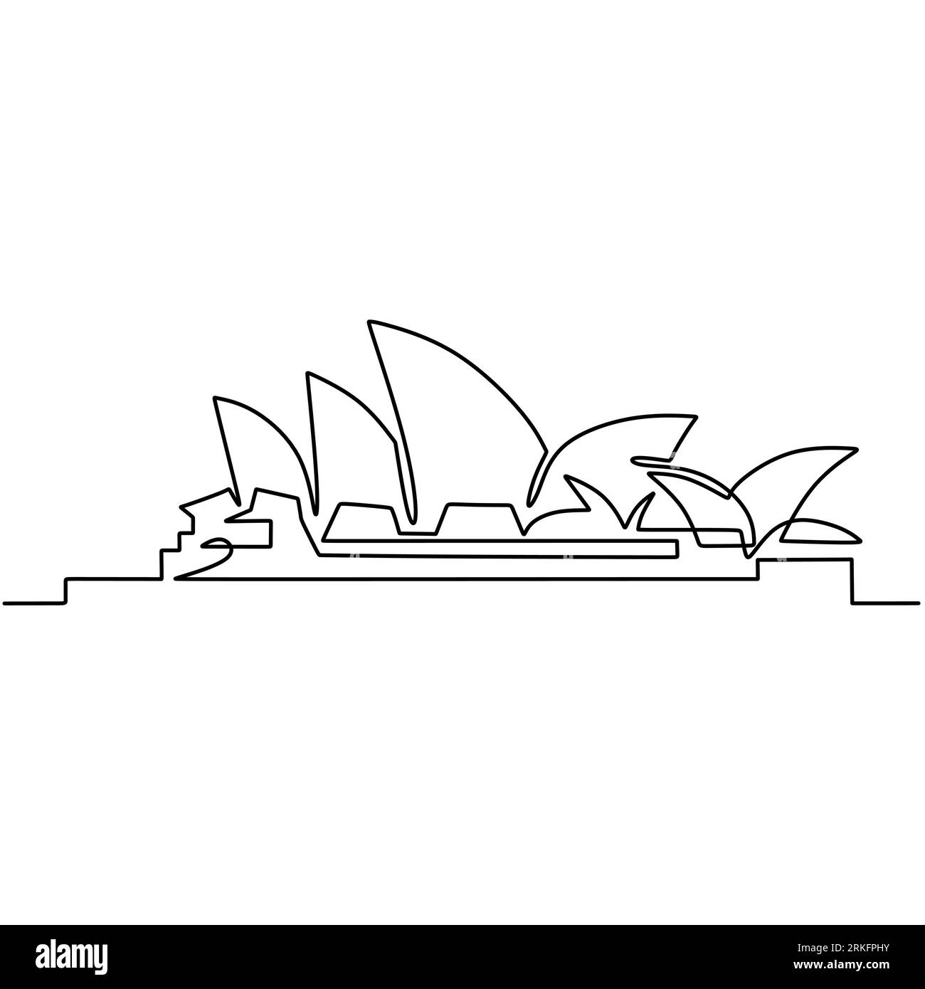 Continuous one line drawing Sydney city skyline. The iconic multi venue performing art in Sydney. Simple modern minimalistic style vector illustration Stock Vector