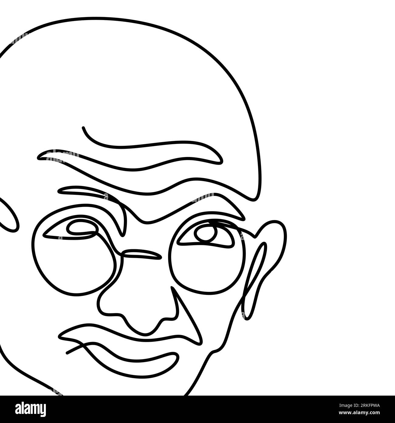 one continuous line drawing of mahatma gandhi an indian figure who was the leader of the indian independence isolated on white background india repu 2RKFPWA