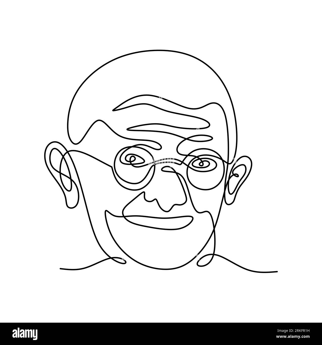Continuous line drawing of Mahatma Gandhi. The leader of the Indian independence movement in British-ruled India. A man who employed nonviolent resist Stock Vector