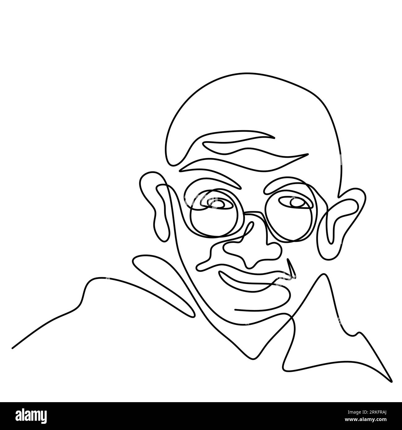 Continuous one line drawing of Mahatma Gandhi. An Indian lawyer, anti-colonial nationalist, and political ethicist. The leader of the Indian independe Stock Vector