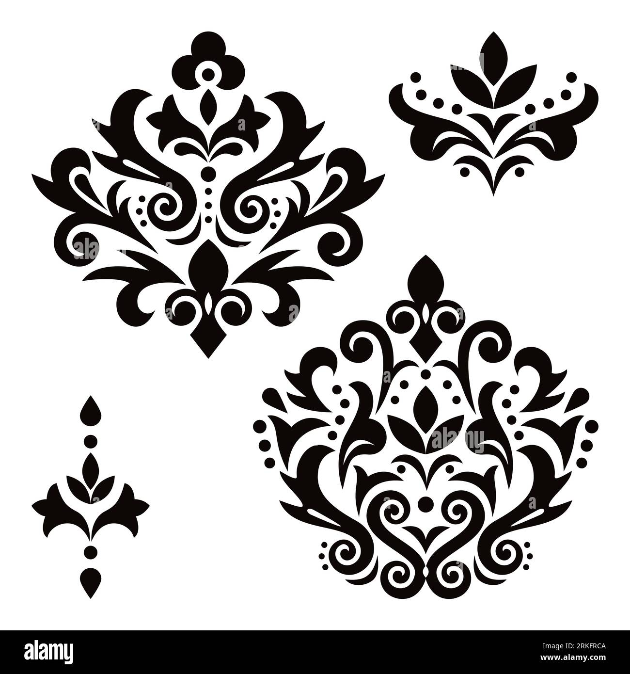 Baroque, Damask vector design elements with flowers, leaves and swirls - perfect for wallpaper and patterns Stock Vector