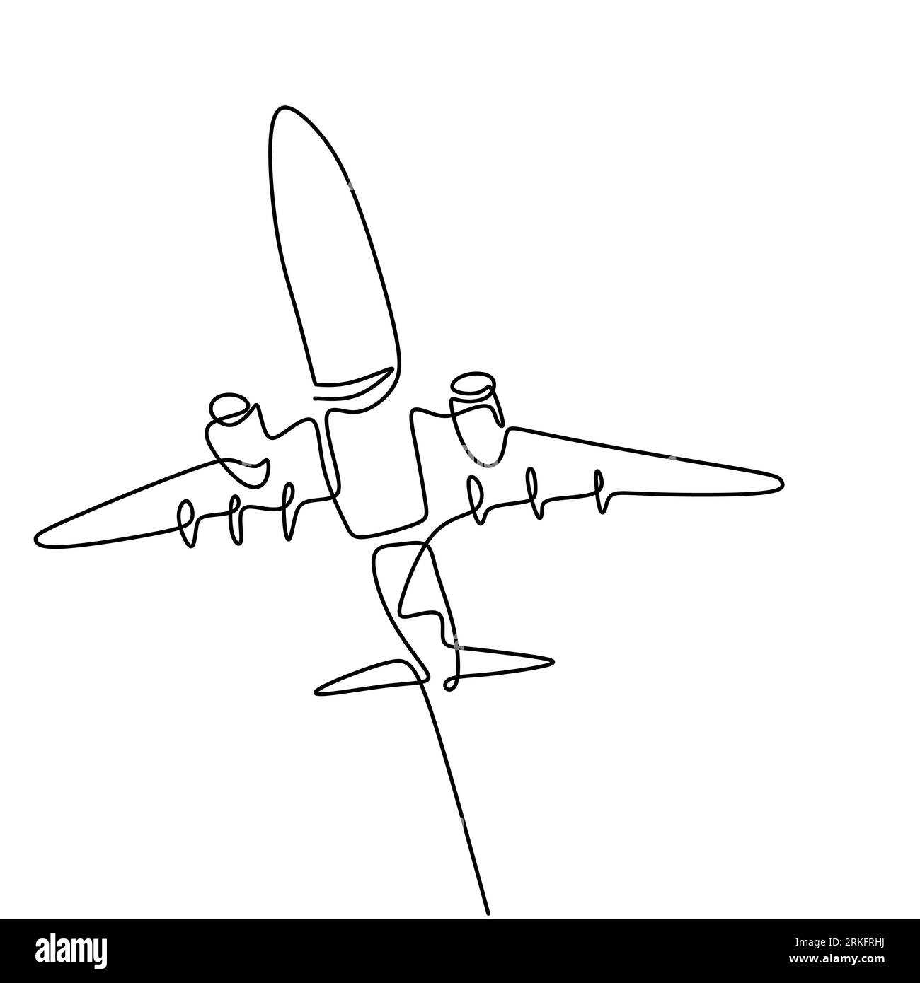 One line drawing a plane. The passenger plane flight in the sky