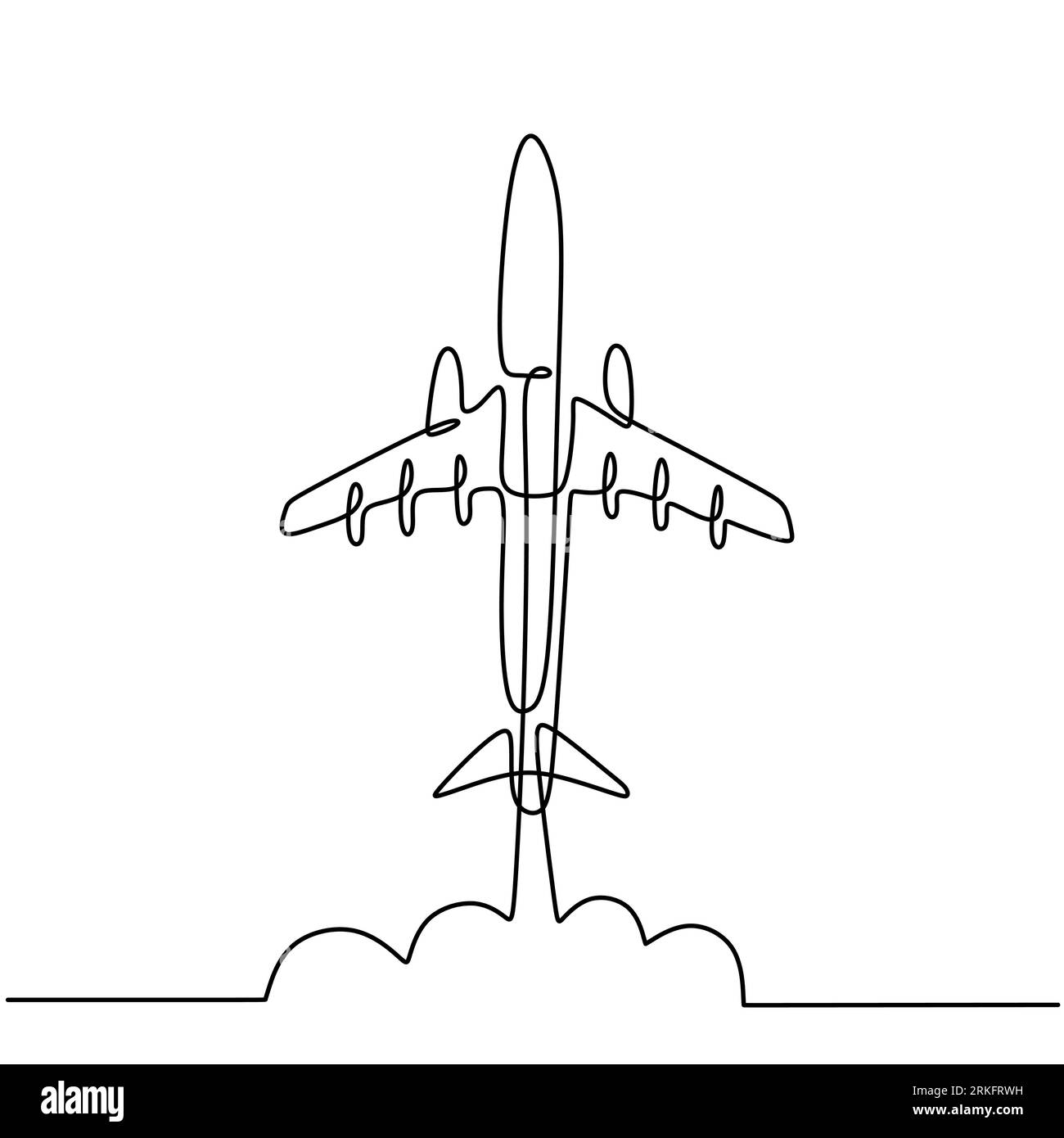One line drawing a plane. The passenger plane flight in the sky