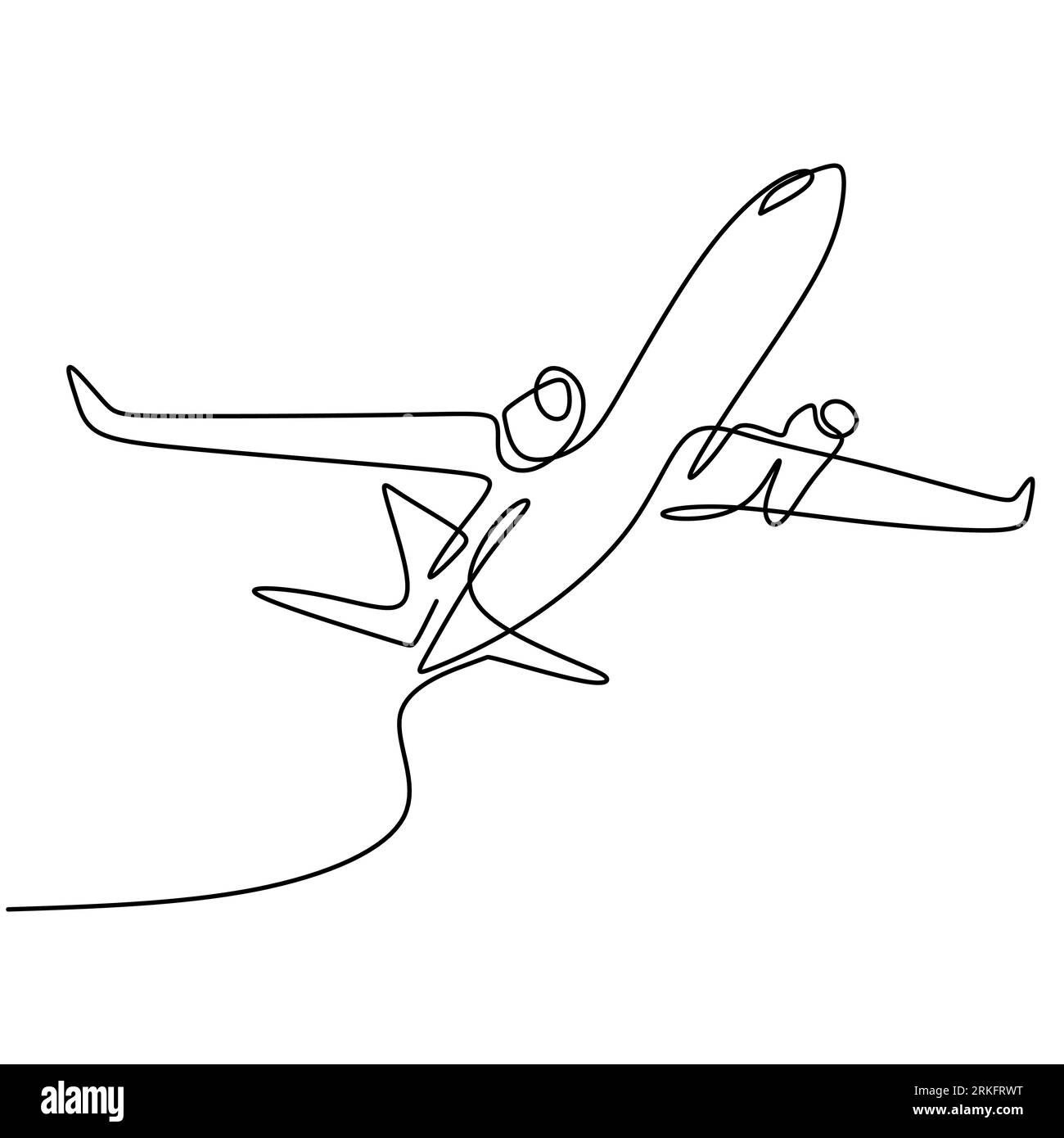 One line drawing a plane. The passenger plane flight in the sky