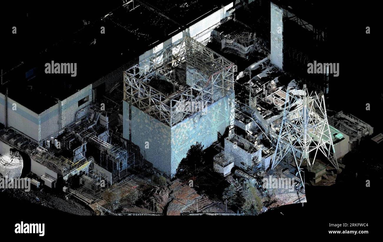 Bildnummer: 55459402  Datum: 15.06.2011  Copyright: imago/Xinhua (110615) -- TOKYO, June 15, 2011 (Xinhua) -- An undated composite montage image of laser scan data and construction data released by the Tokyo Electric Power Co.(TEPCO) June 14, 2011 shows the damaged No. 1 reactor of Fukushima Daiichi Nuclear Power plant. TEPCO said that it would start to build a giant cover shield around the No. 1 reactor building on June 27, for a stopgap measure to prevent further release of radioactive substances into the atmosphere. (Xinhua) (lyi) JAPAN-FUKUSHIMA-NUCLEAR-TEPCO-SHIELD PUBLICATIONxNOTxINxCHN Stock Photo