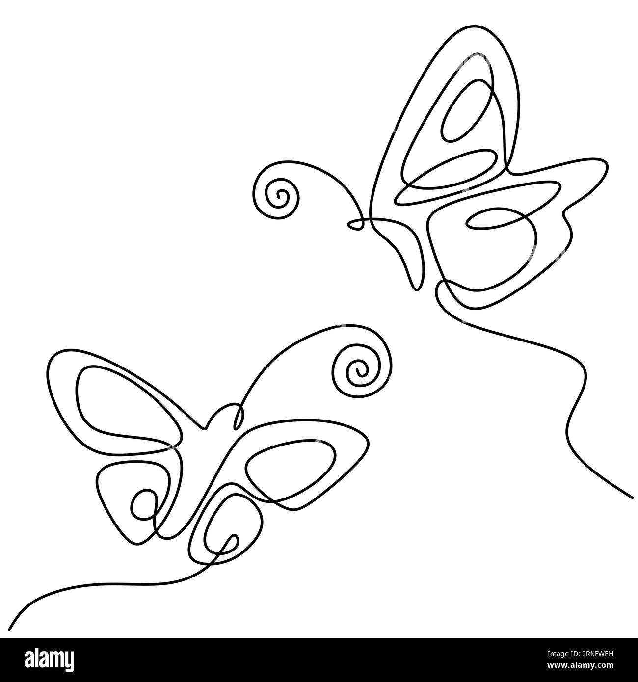 Butterfly one continuous line drawing. Beautiful butterfly couple is flying together in the air. Romantic theme isolated on white background. Symbol o Stock Vector