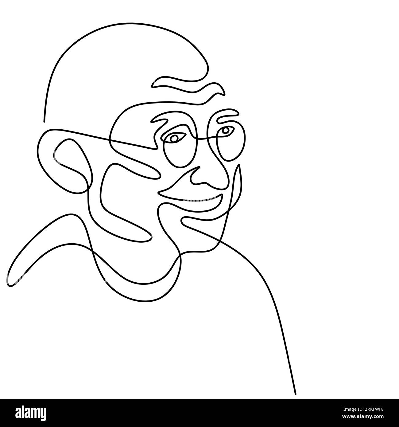 Continuous one line drawing of Mahatma Gandhi. An Indian lawyer, anti-colonial nationalist, and political ethicist. The leader of the Indian independe Stock Vector