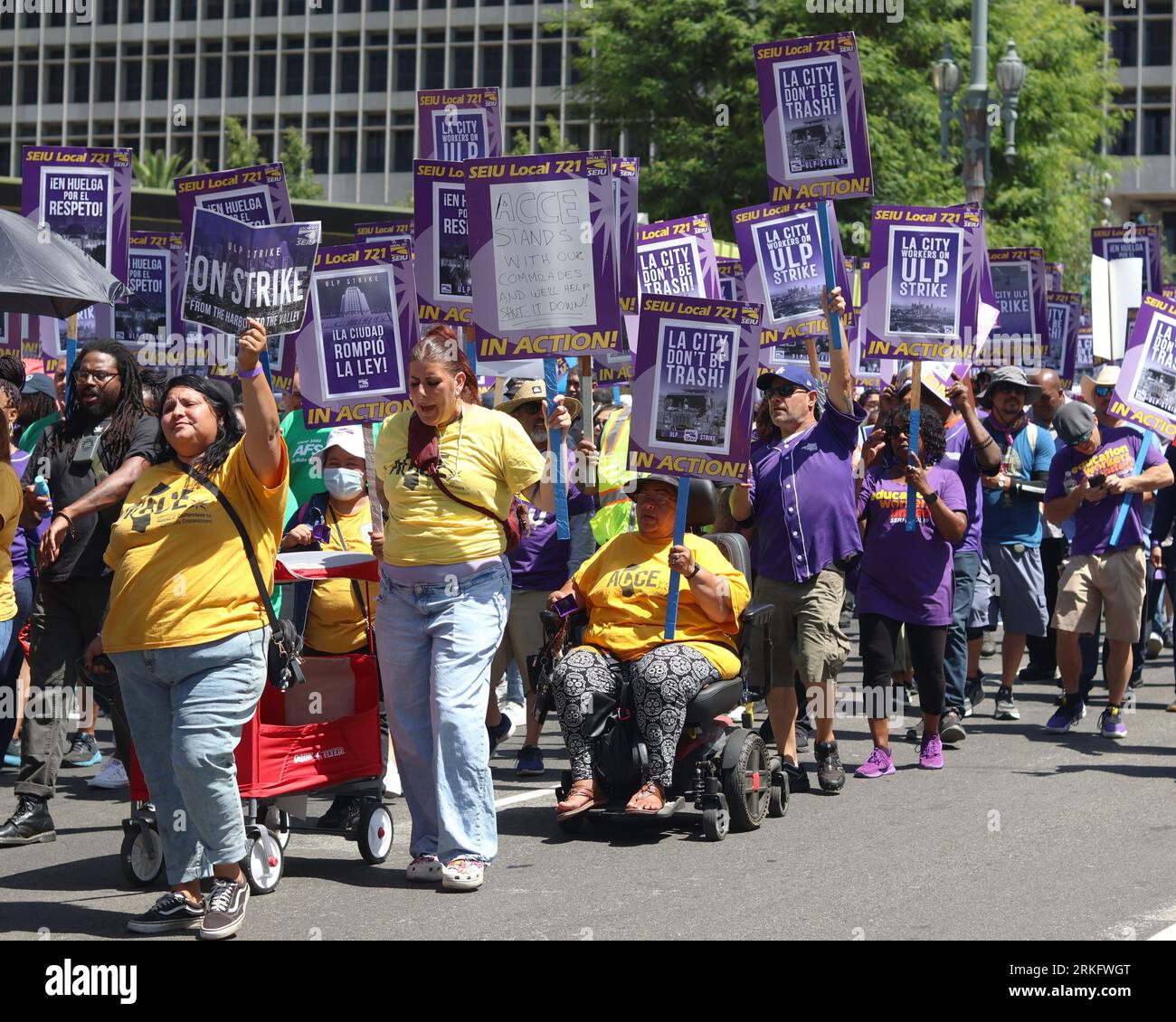 LA City Union workers at the Local SEIU 721 Rally at City Hall. Stock Photo