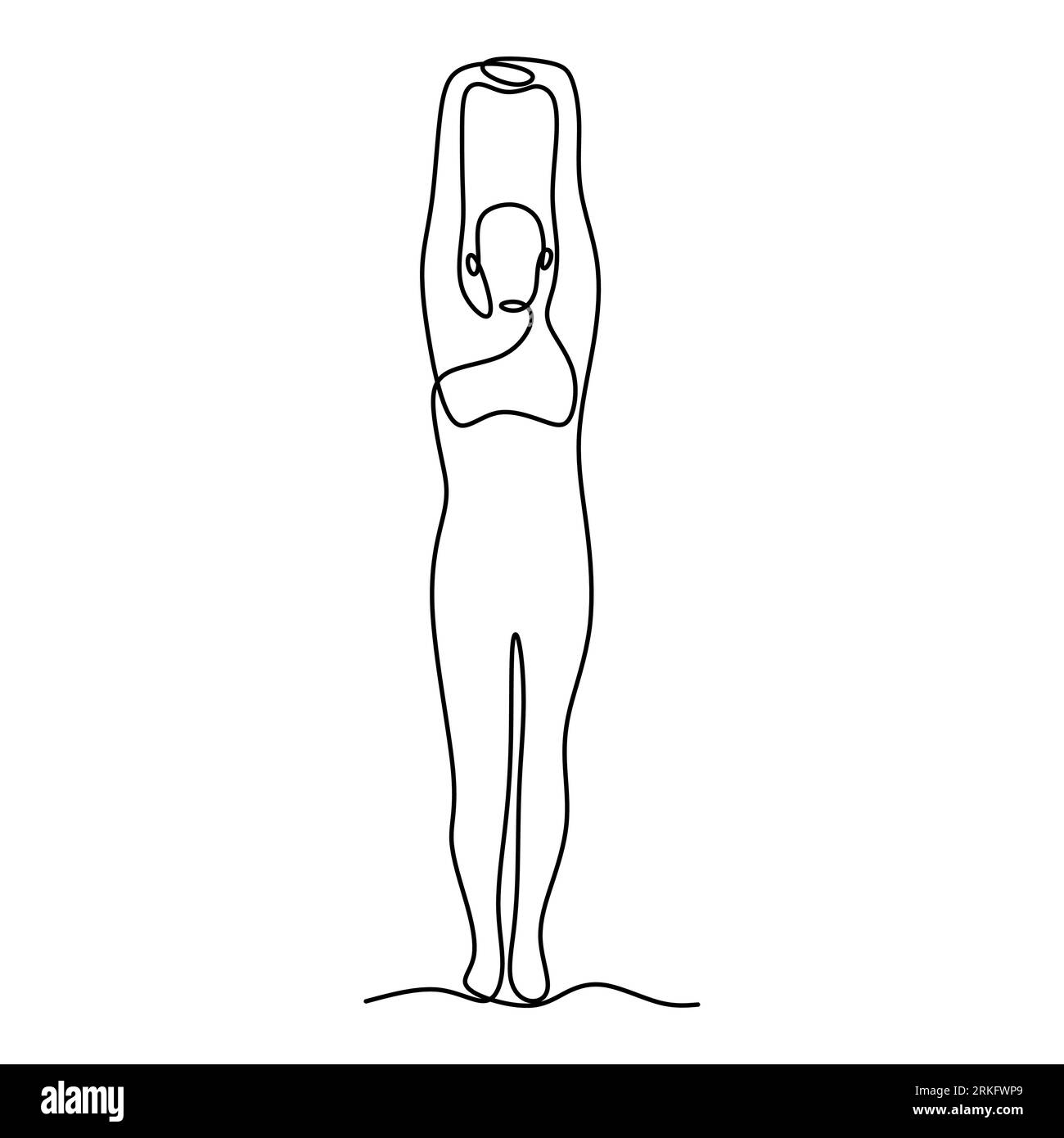 Continuous one line drawing of human practice yoga exercise. Professional young beautiful female doing Tadasana yoga pose isolated on white background Stock Vector