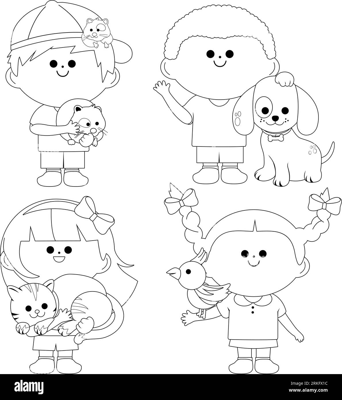 Coloring Pages Little People - Children And Pets Vector Black And White Coloring Page 2RKFX1C