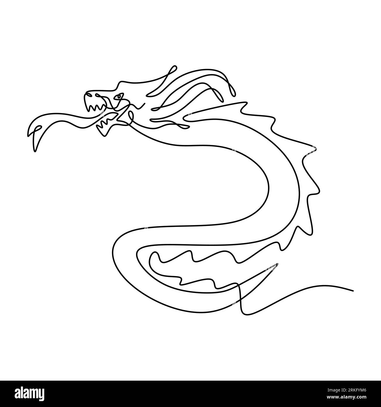One continuous line drawing of flying dragon, a fictional monster animals for chinese traditional logo identity. Mythological creature animal mascot c Stock Vector