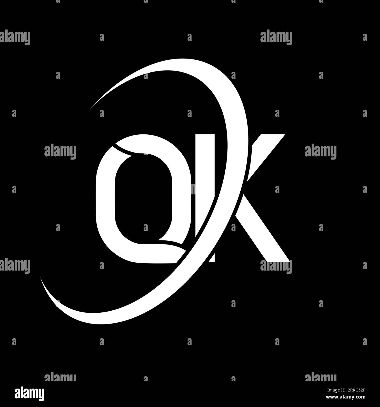 QK logo. Q K design. White QK letter. QK/Q K letter logo design. Initial letter QK linked circle uppercase monogram logo. Stock Vector