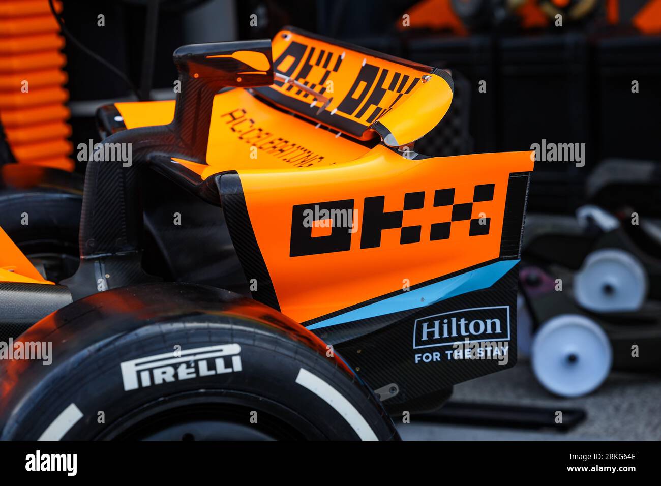 McLaren F1 Team MCL60, mechanical detail of the rear wing during the ...
