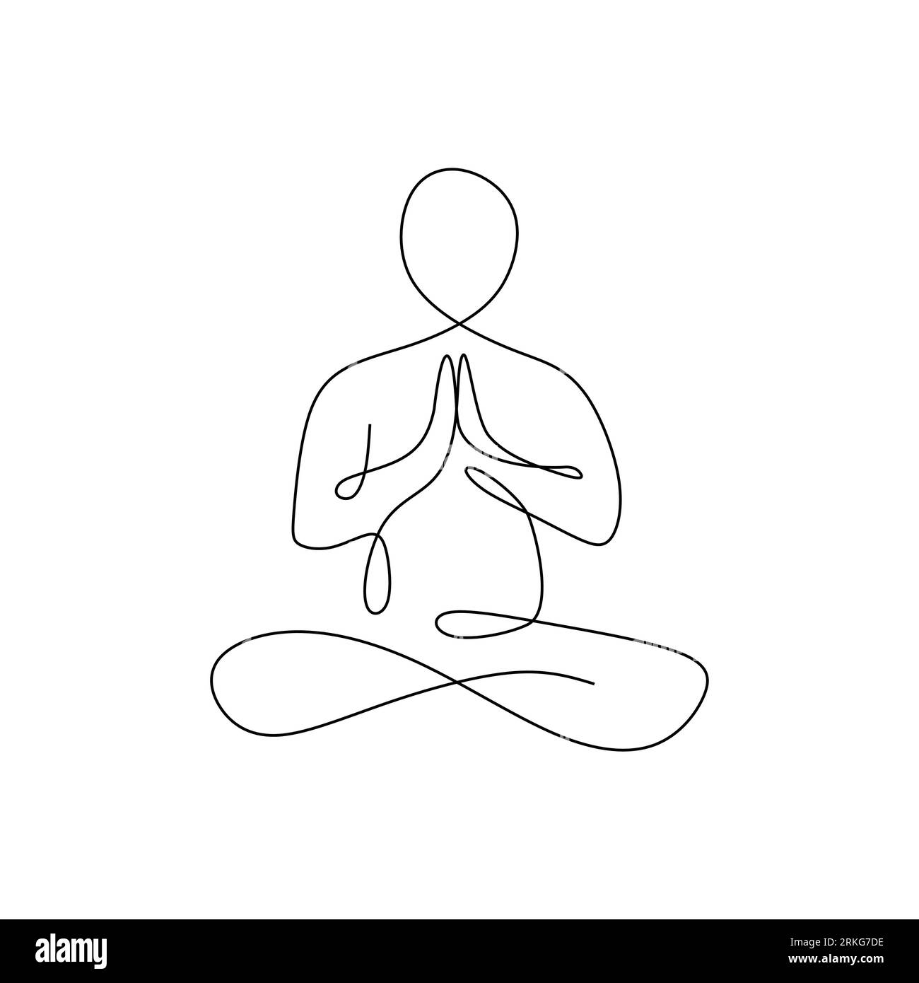 Continuous one line drawing. Man sitting cross legged meditating. continuous line drawing of women fitness yoga concept vector health illustration Stock Vector