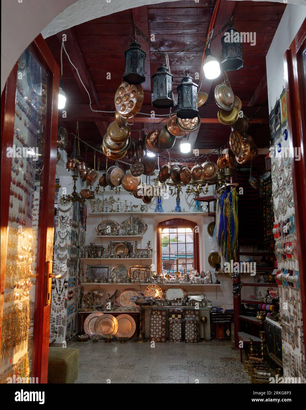 Copper ware shop interior in Old Town Mostar, Bosnia and Herzegovina, August 22, 2023. Stock Photo