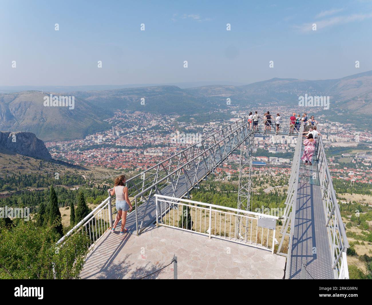 Viewpoint from Skywalk platform over the city of Mostar and surrounding countryside and hills in Bosnia and Herzegovina, August 24, 2023. Stock Photo