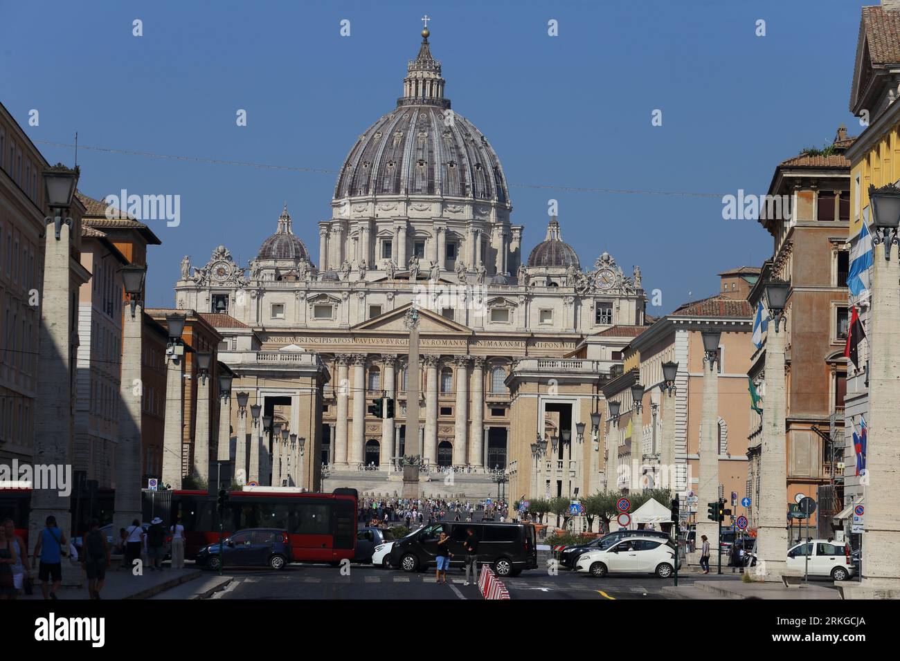 Rome, Italy - August 22, 2023. Vatican Basilica seen from Via della Conciliazione Stock Photo