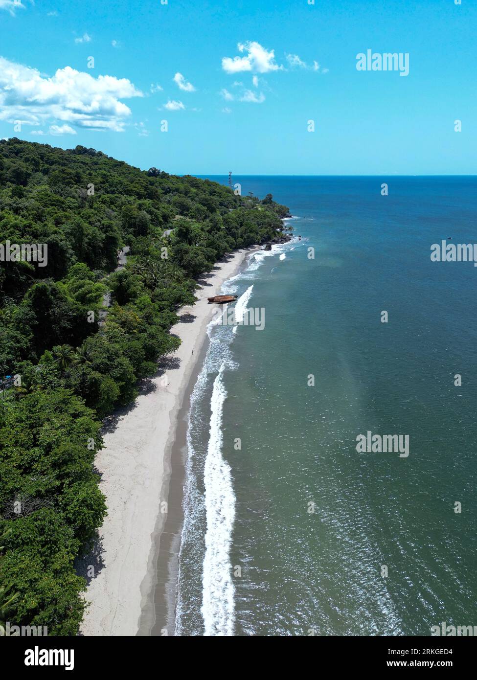 An aerial shot of Grande Riviere beach in Trinidad and Tobago Stock