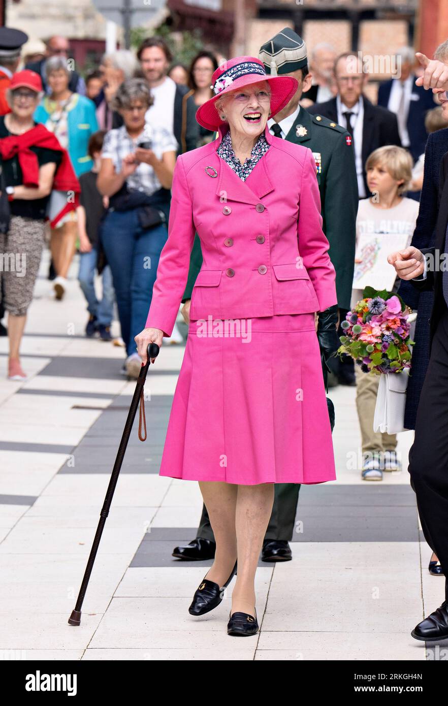 Denmark's Queen Margrethe opens the Museum for Danish Magazine Drawing in  Den Gamle By in Aarhus, Friday Aug. 25, 2023. Den Gamle By is an open-air  museum of urban culture in Aarhus. (