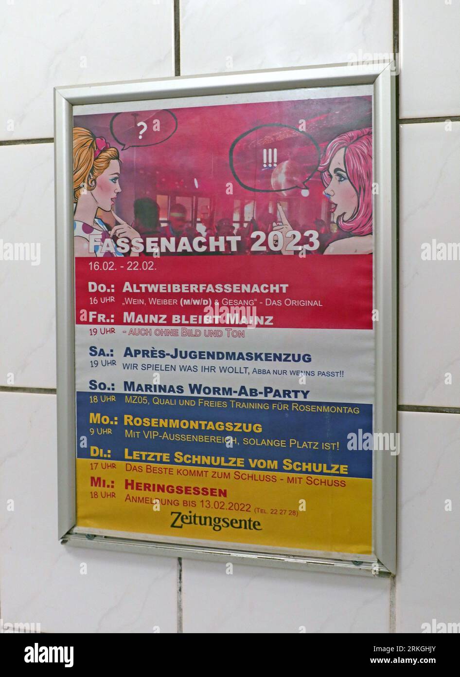 Timetable for Fastnacht 2023 in Mainz city, Germany, 16th February to Wednesday 22nd 2023 Stock Photo