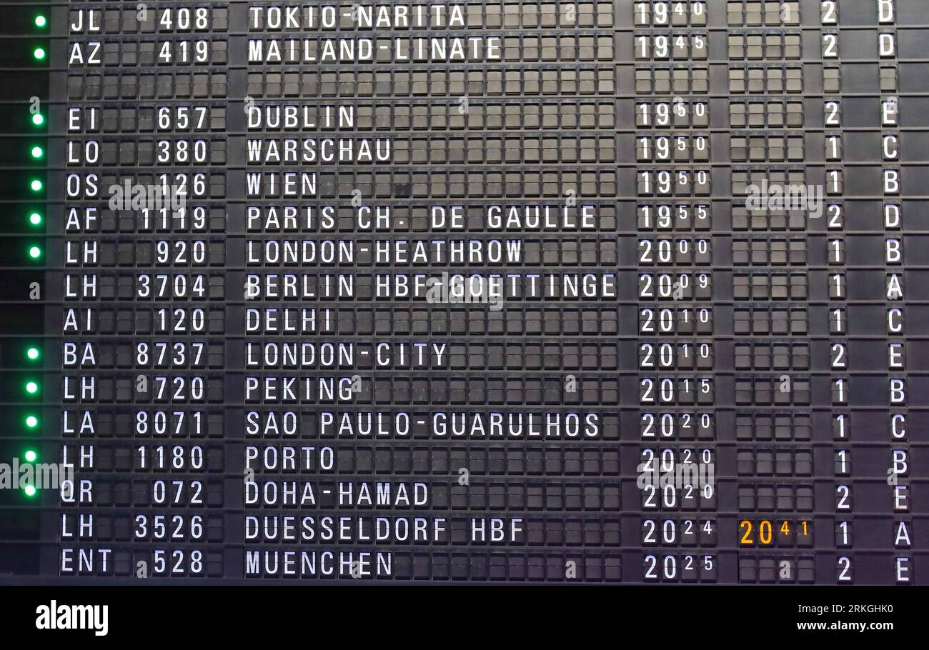 Frankfurt airports traditional old-fashioned flight departures board display Stock Photo