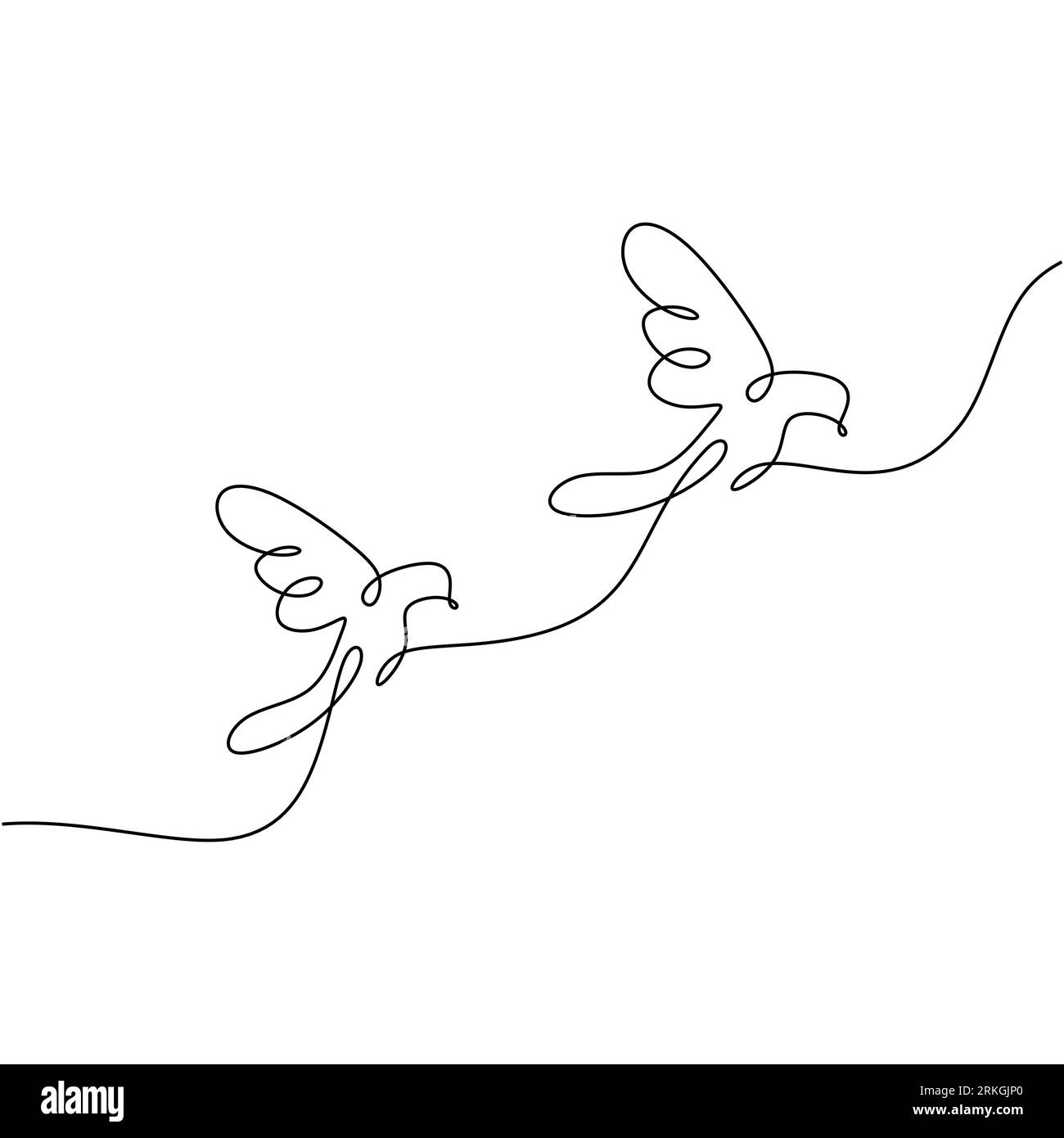 Birds couple continuous one line drawing minimalism animal sketch hand drawn. Continuous one line drawing. Couple of birds. Dove or pigeon hand drawn Stock Vector