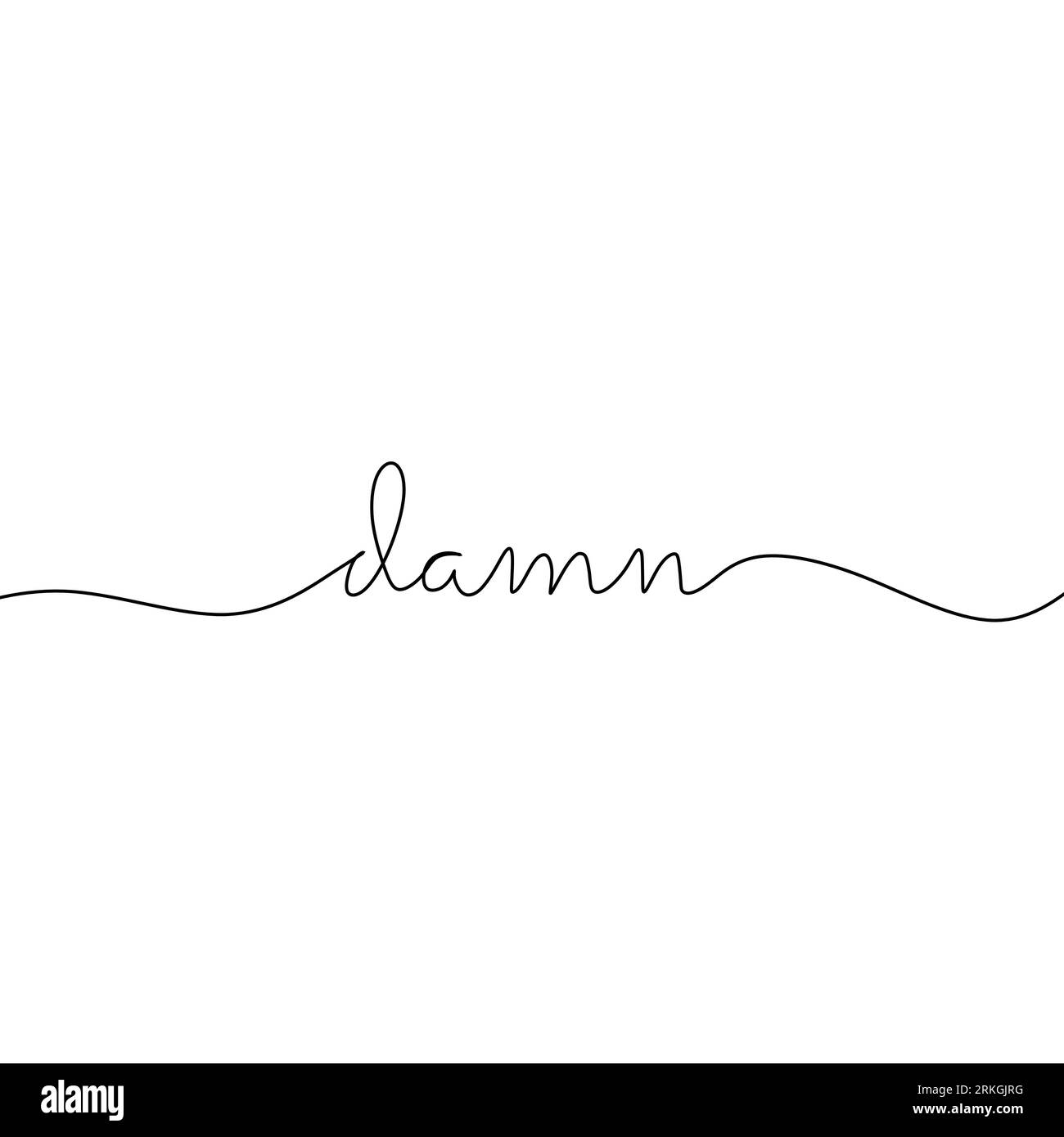 Damn word handwritten inscription. Hand drawn lettering. One line