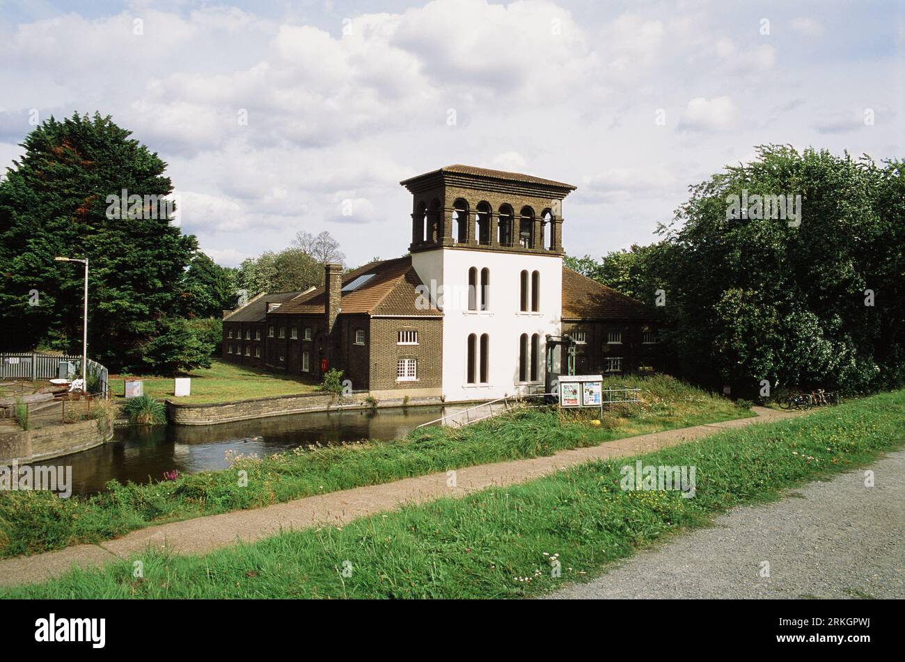 The historic Coppermill Tower by the Coppermill Stream on Walthamstow