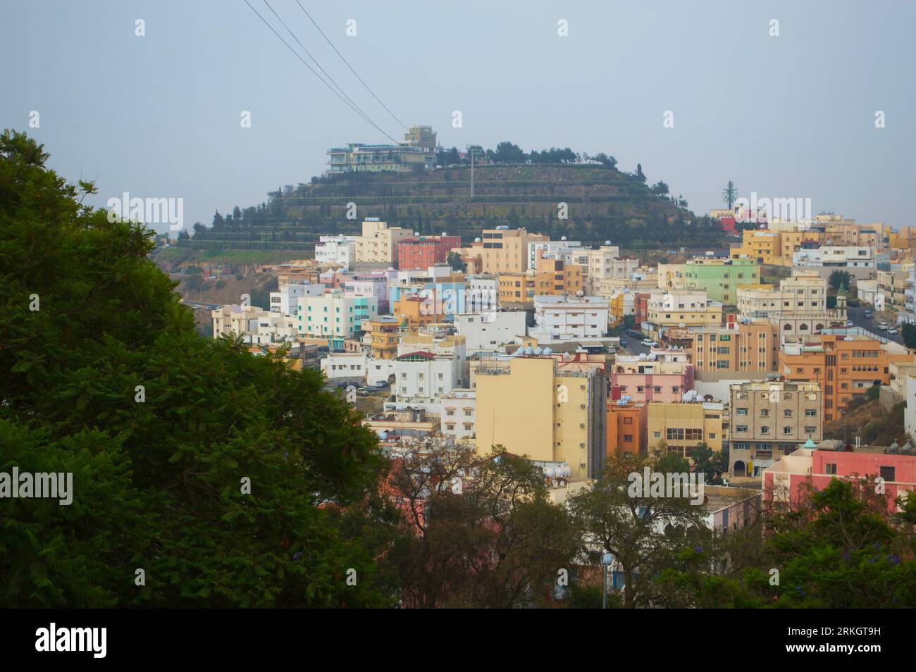 A scenic view of a residential hillside seen from Green Mountain in Abha, Saudi Arabia Stock Photo