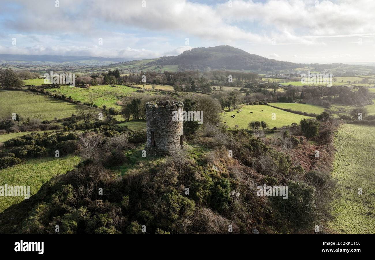 An aerial shot of the Jackson's Folly located in Forkhill, Armagh, Northern Ireland. Stock Photo