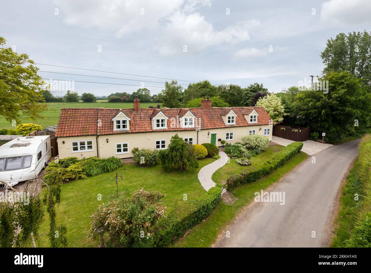 Mill View, Cowlinge, Suffolk, England - May 29 2018: Traditional rural ...