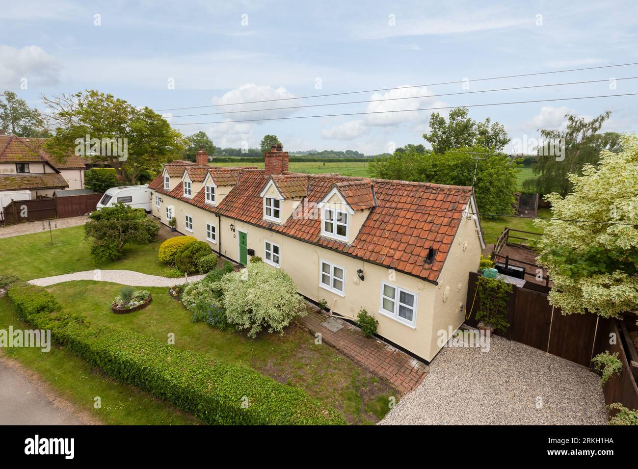 Mill View, Cowlinge, Suffolk, England - May 29 2018: Traditional rural ...