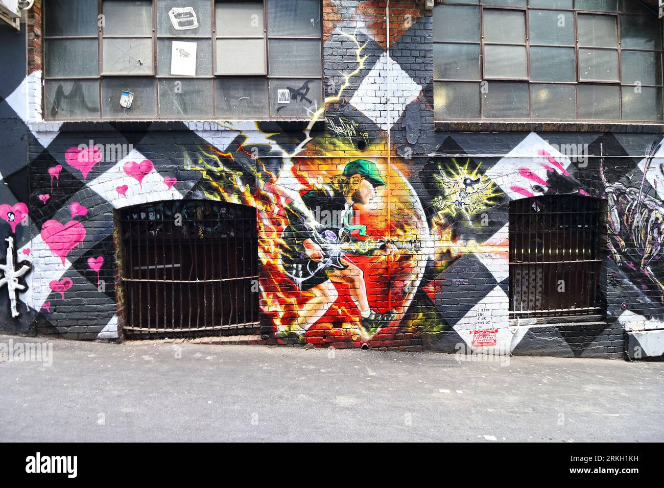 A graffiti painting on the wall of a building in an urban area in ACDC ...