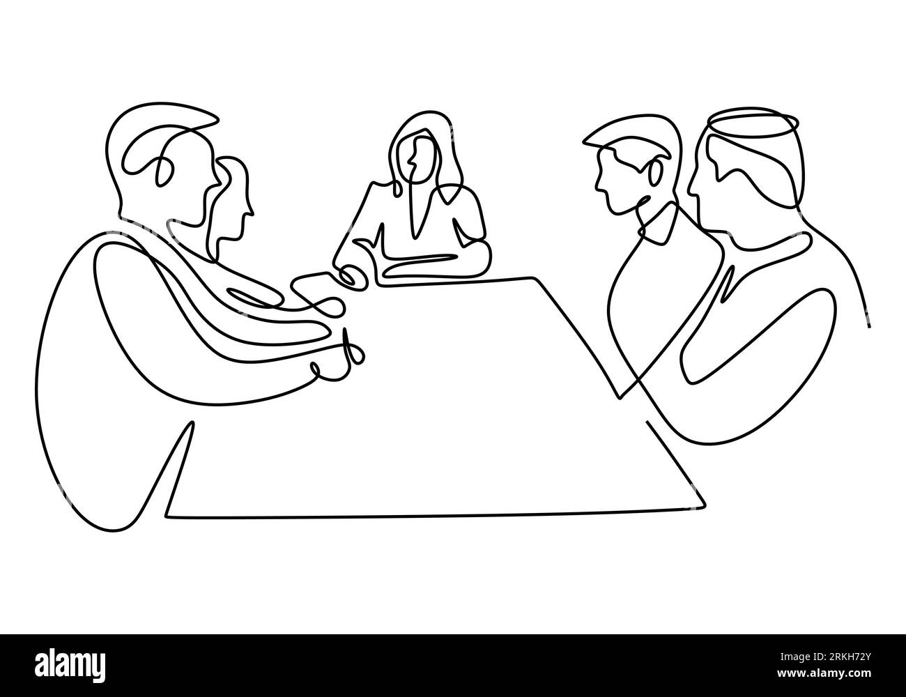 Continuous one line drawing of group of business people having