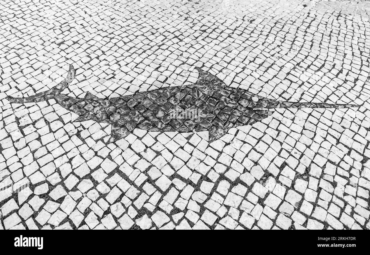 Beautiful Cobblestone pavement forming a swordfish in Lagos, The