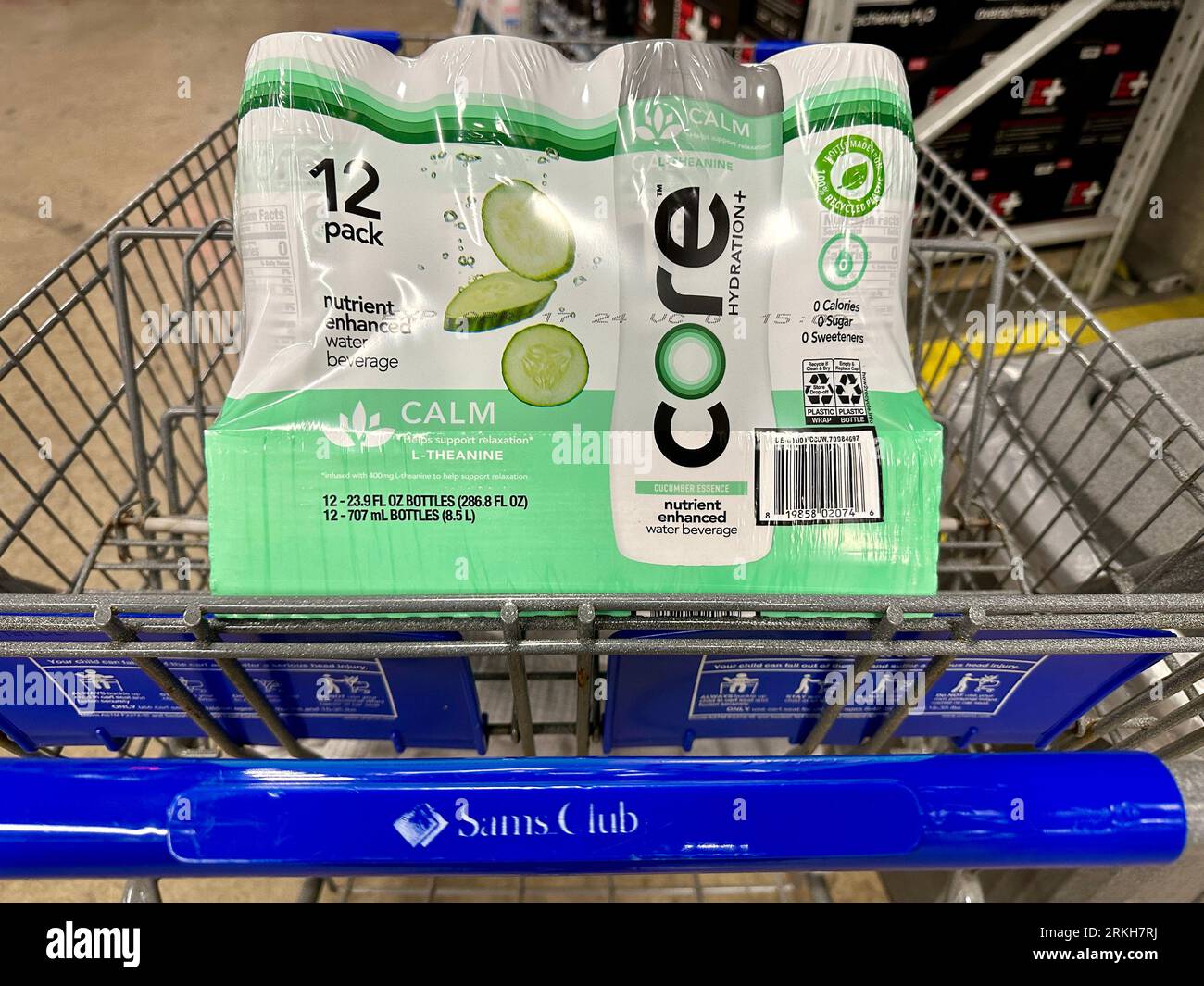 Core Hydration Cucumber Essence Bottles in a Sam's Club Shopping cart Stock Photo