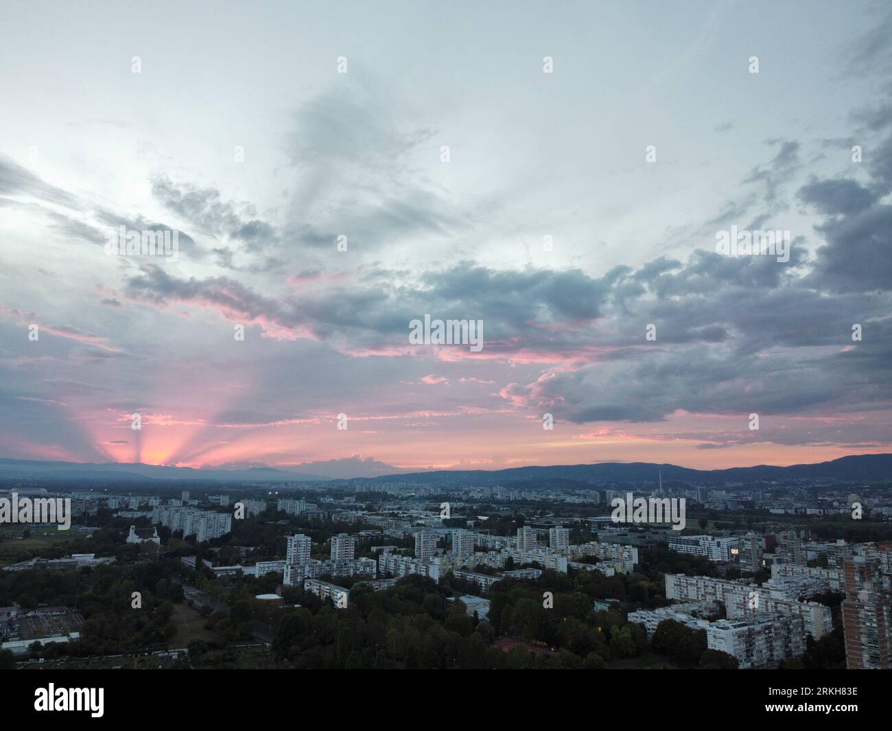 An aerial view of sunset over the bustling city Stock Photo - Alamy