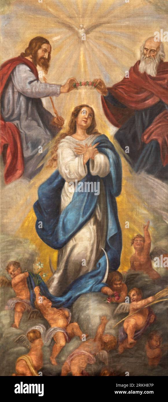 VALENCIA, SPAIN - FEBRUAR 17, 2022: The painting of Immaculate Conception in the church Iglesia de Nuestra Señora de Monteolivete by unknown artist. Stock Photo