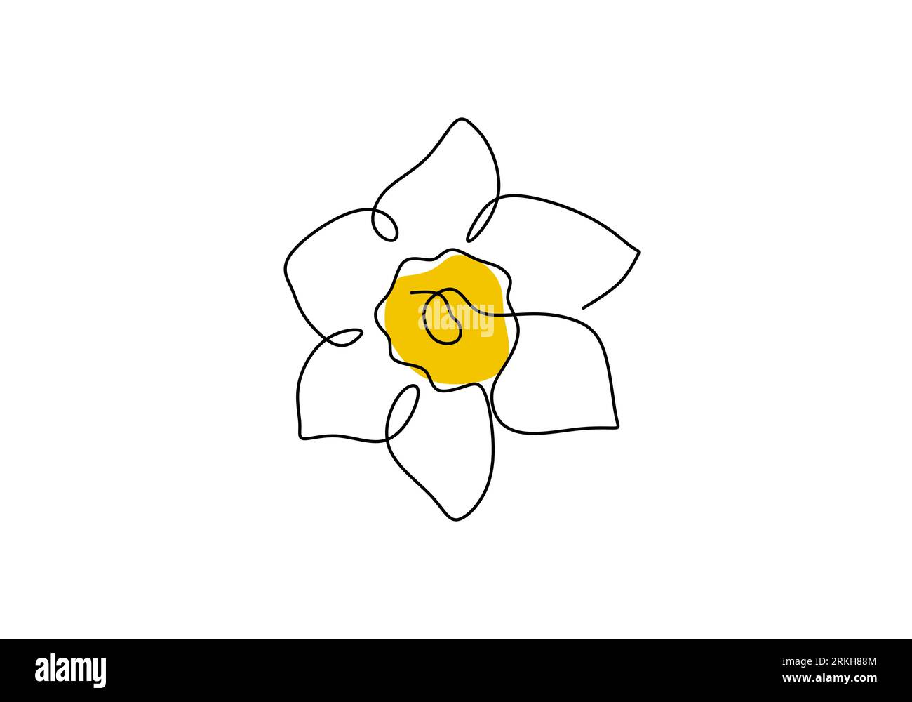 Daffodil flower in yellow color continuous line drawing. Blossoming
